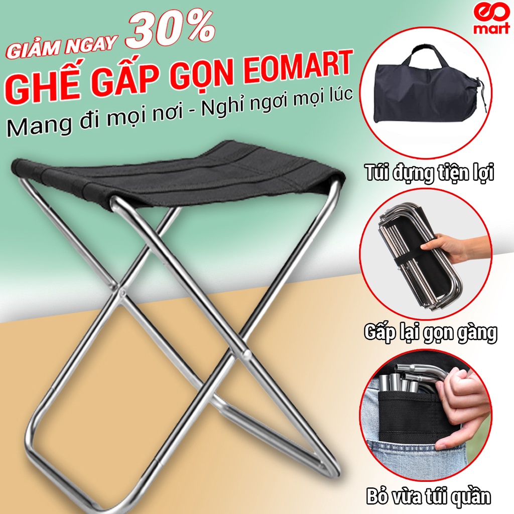 Ghế gấp gọn Eomart thiêt kế đa năng siêu tiện lợi có túi mang theo( chính hảng)