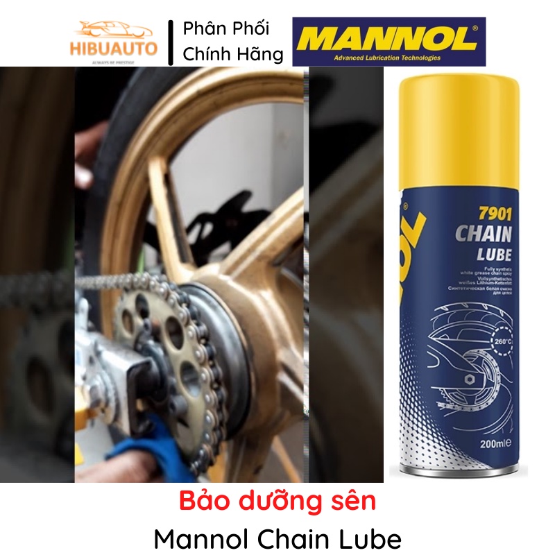 Chai Xịt Dưỡng Sên MANNOL Chain Lube 7901 200ml