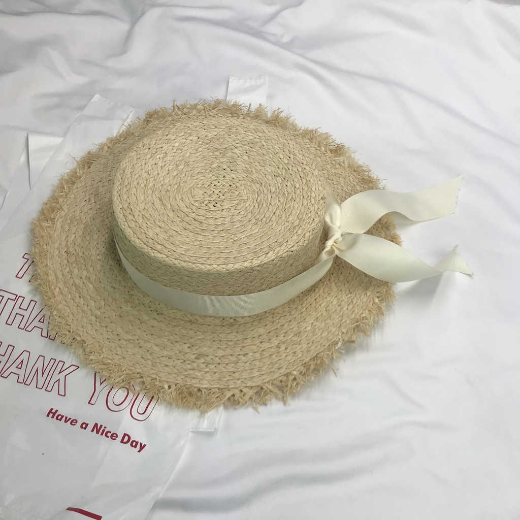 Mũ Cói Rộng Vành Chống Nắng Cột Dây Thời Trang Đi Biển Mùa Hè Cho Nữ