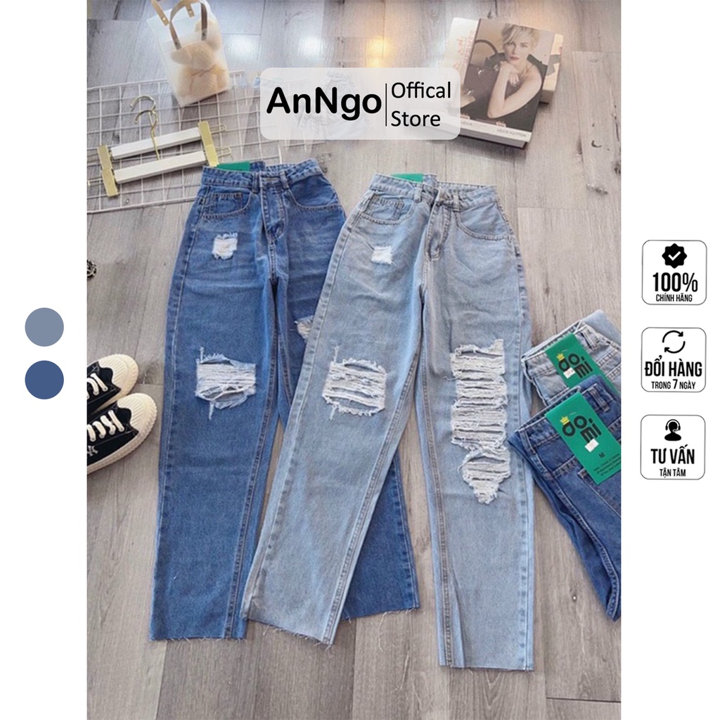 Quần jean baggy nữ rách gối cá tính AnNgo - AT170 A