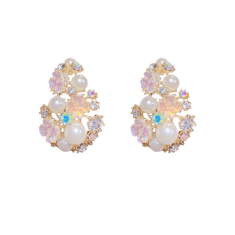 Khuyên Tai Hình Bông Hoa Đính Hạt Ngọc Trai Thời Trang Cho Nữ