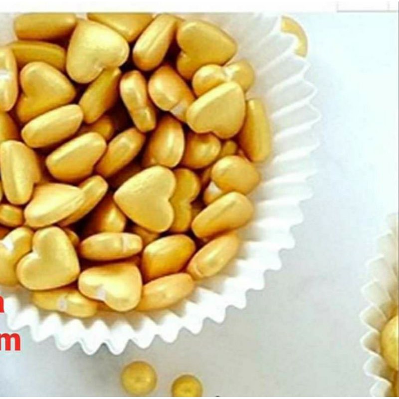 Cốm đường tim sao màu, vàng, bạc trang trí bánh kem (Giá 1 lọ 95g)