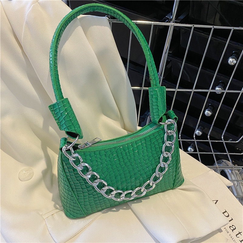 Túi Xách Vân Da Cá Sấu Phối Dây Xích Thời Trang Cao Cấp Cho Nữ