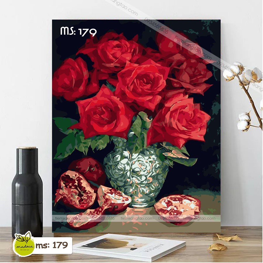 Tranh tô màu 40x50cm có khung Hoa hồng nhung T179