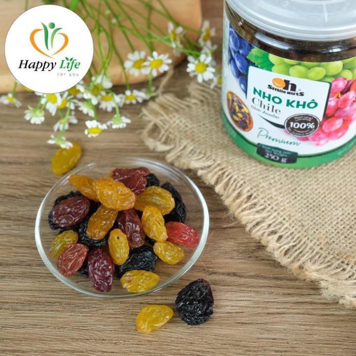 Nho khô mix 3 màu, nho khô nhập khẩu Chile 3 màu đen, đỏ, vàng hộp 500g - Happy Life 4U