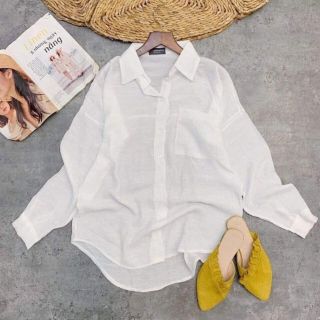 Áo sơ mi trắng basic from rộng dài giấu quần NTN