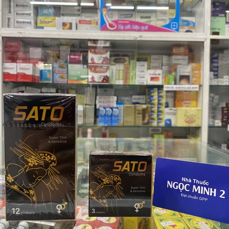 ✅ [Chính Hãng] Bao Cao Su Sato condoms chuẩn Nhật 100% cao su tư nhiên  hộp 12 cái ,3 cái