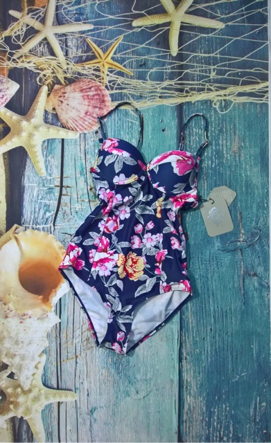 Set bơi bikini liền mảnh, họa tiết hoa cực tôn dáng