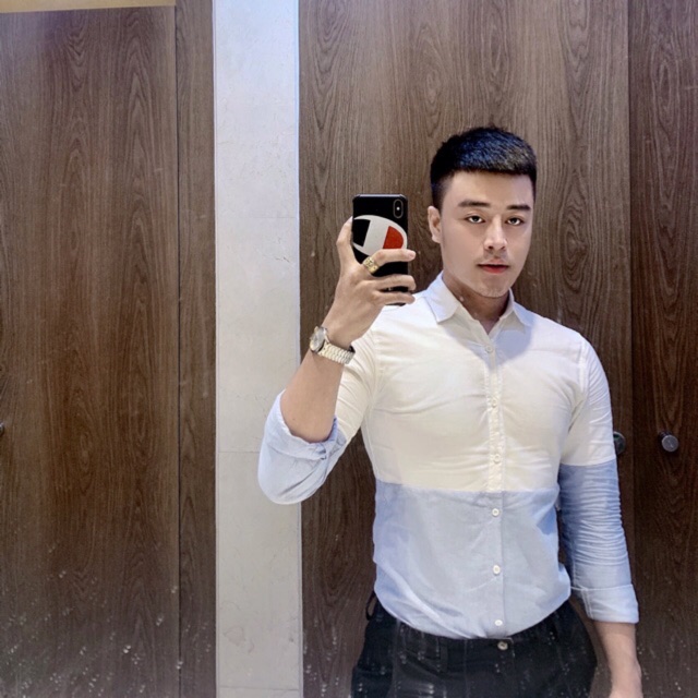 Sơ mi 2 phân màu , trắng xanh