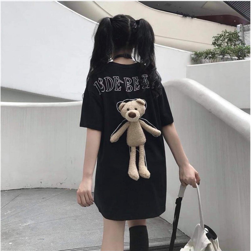 Áo thun Tay Lỡ Phông Unisex Kèm Con Gấu