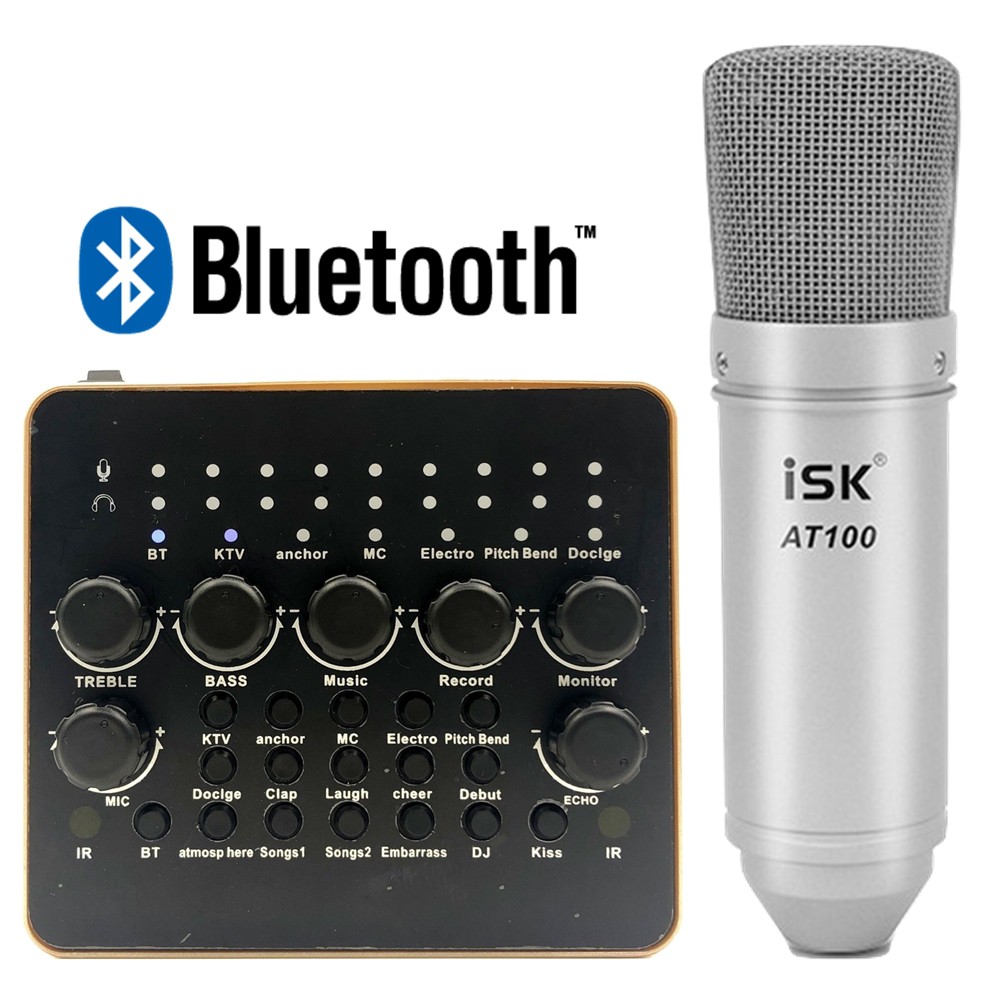 SOUND CARD V8, V10 BLUETOOTH VÀ MICRO ISK AT 100 - Combo Mico Live Stream Siêu Hay , Hát Thu Âm, Karaoke Online