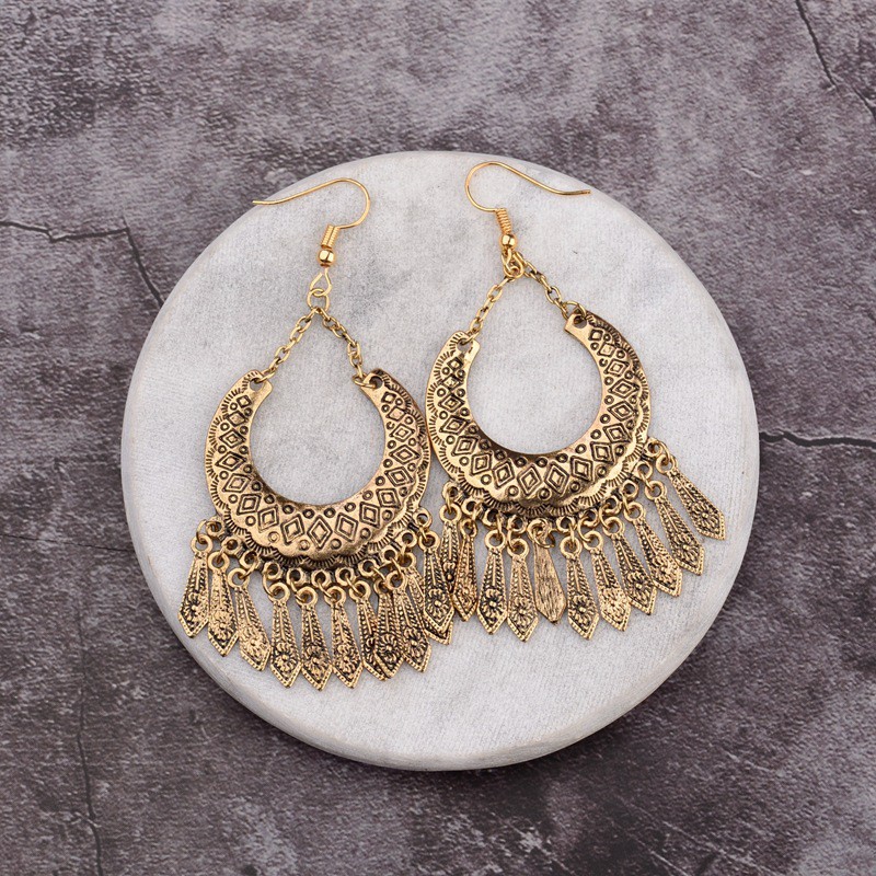 Bông tai đôn hoàng thả dài phong cách boho mông cổ tây tạng cosplay ấn độ cổ phục