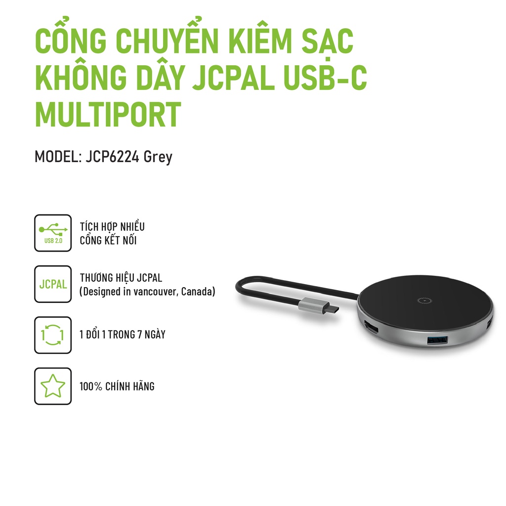 [Mã BMBAU300 giảm 7% đơn 499K] Cổng chuyển kết hợp sạc không dây JCPAL USB-C Multiport 6 cổng HDMI đa năng cho Laptop