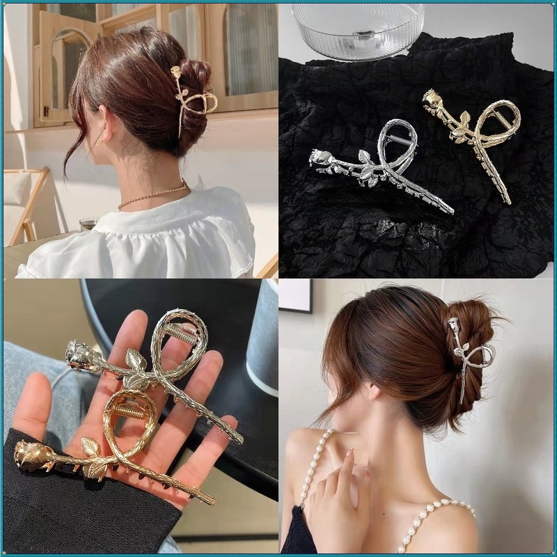 Kẹp Tóc Hình Cá Mập Phong Cách Hàn Quốc Cho Nữ   Kẹp Tóc Hình Cá Mập Đính Hoa Hồng Màu Bạc Thời Trang Hàn Quốc