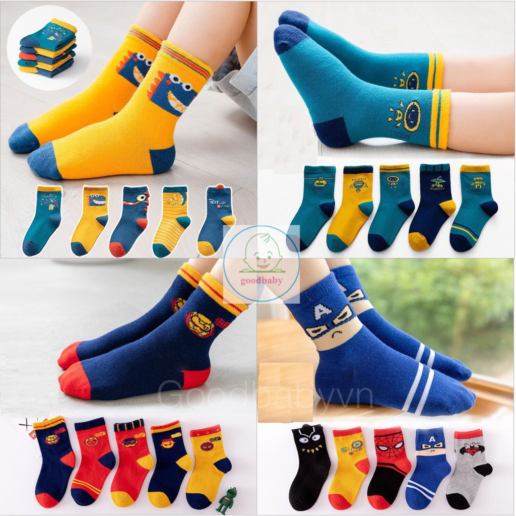 Set 5 Đôi Tất Cao Cổ Thu Đông Dày Dặn Xuất Hàn Cho Bé Goodbaby