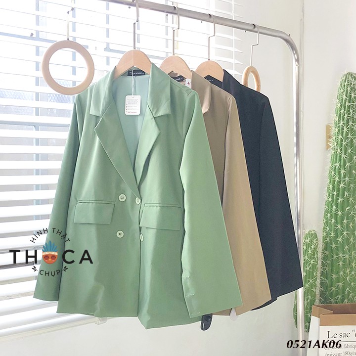 Áo khoác vest blazer nữ nút túi nấp xanh mint, nâu, đen THOCA HOUSE phong cách Hàn Quốc sang trọng, thanh lịch