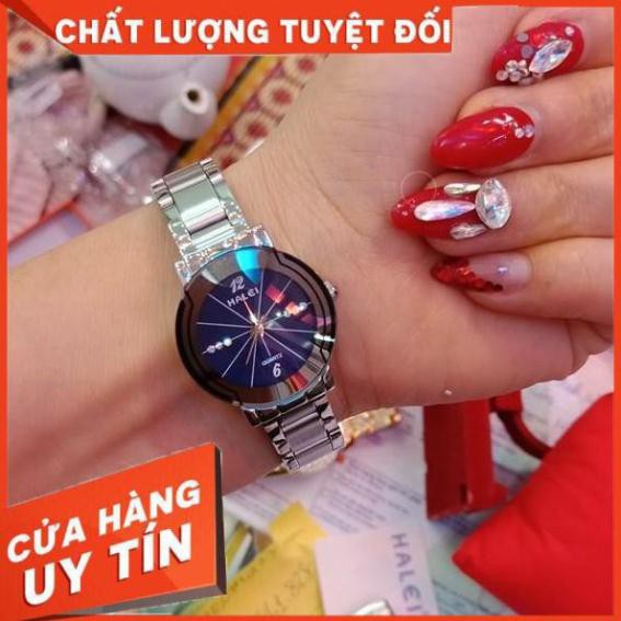 FREESHIP -  Đồng hồ Nữ Halei dây kim loại không ghỉ, chống nước, chống xước mặt tròn size 26mm màu trắng HL457