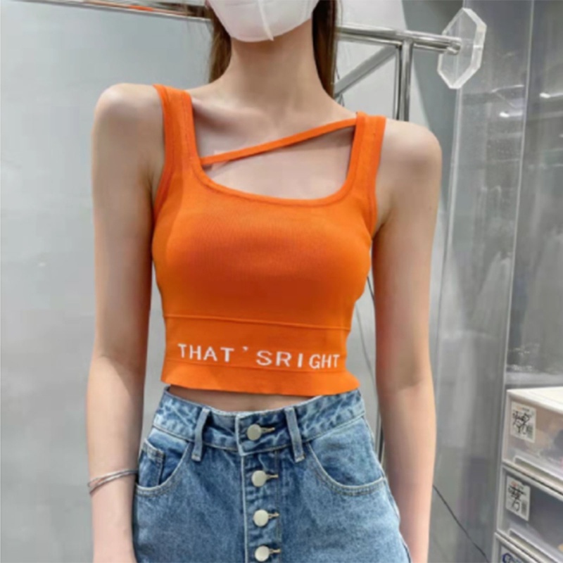 Áo Croptop Dệt Kim Không Tay In Chữ Thời Trang Cho Nữ