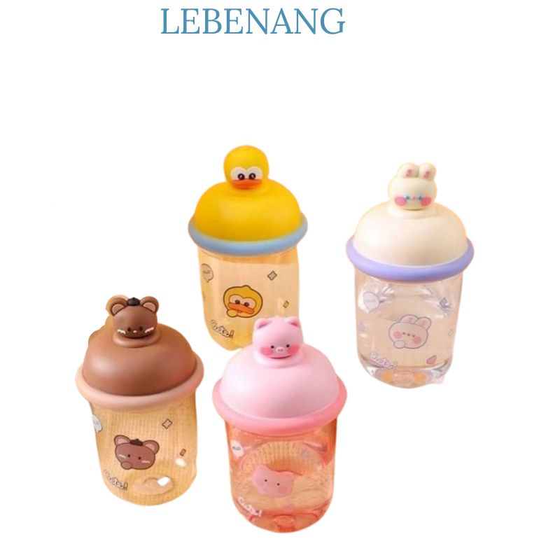 Bình nước cute nắp kín hình thú 435 ml kèm dây đeo tặng kèm LEBENANG