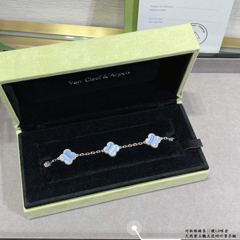 Vòng Tay Mạ Bạc 925 Hình Cỏ Ba Lá Màu Xanh Dương Thời Trang Cho Cặp Đôi