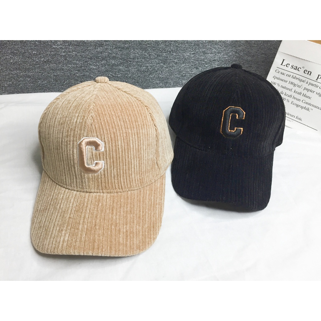 Mũ Lưỡi Trai Nhung Kẻ Thêu Chữ Thời Trang Hàn Quốc