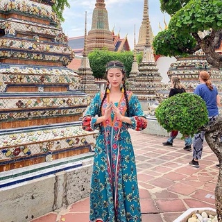 Váy thổ cẩm xanh có sẵn (kèm ảnh thật khách mặc)