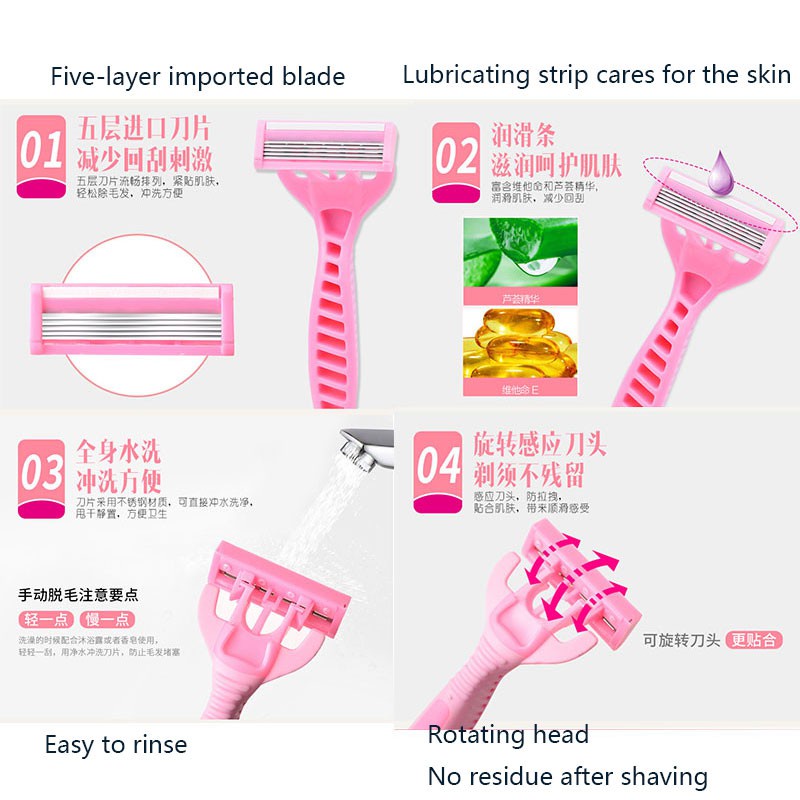 Bộ 8 dao cạo lông mặt / vùng da dưới cánh tay / vùng bikini / da tay / da chân tiện lợi cho phụ nữ