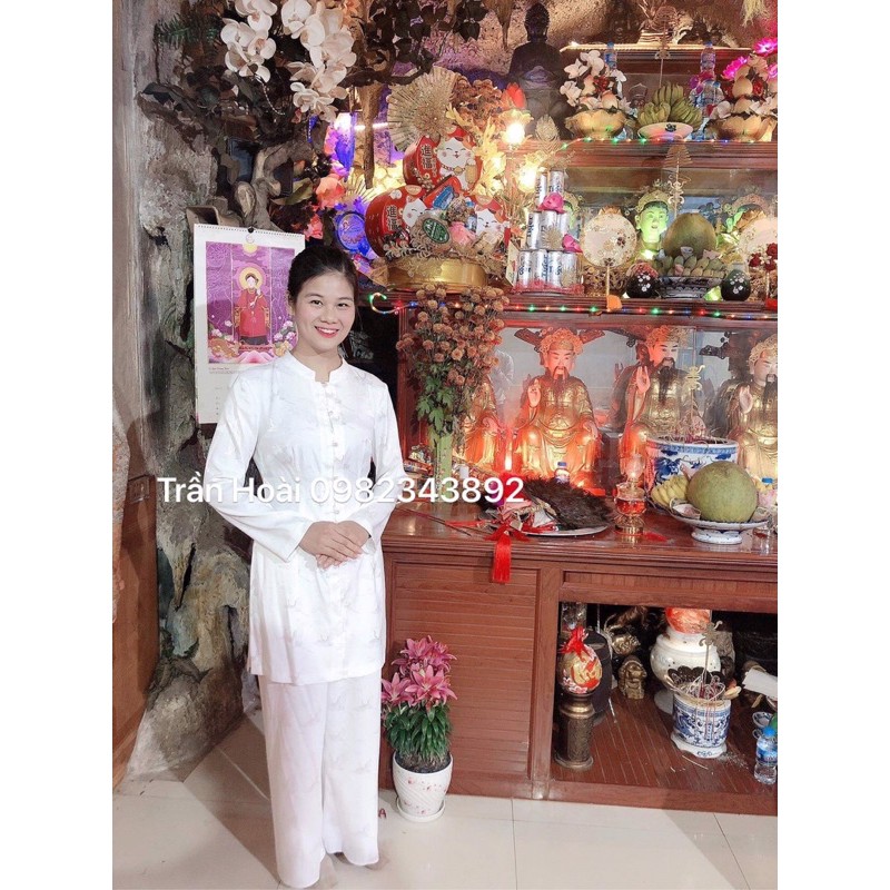 Phụ Kiện khăn Áo Hầu - Áo Lót hầu gấm hạc trắng cúc giữa -áo bà ba cách tân