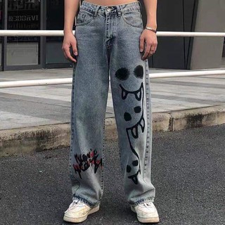 Baggy jean ống rộng unisex họa tiết nam nữ
