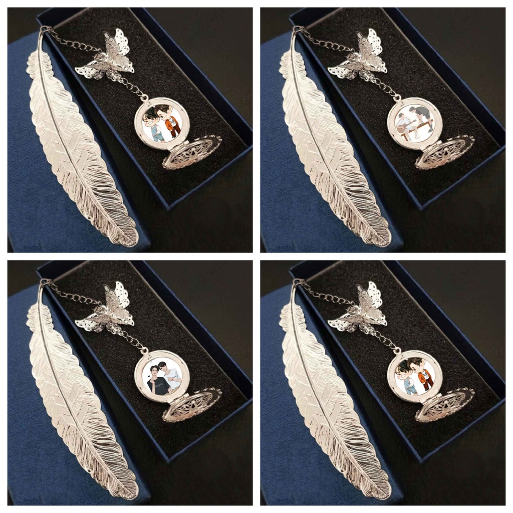 ( không kèm hộp ) Bookmark nhân vật BRIGHTWIN 2gether anime chbi lông vũ gắn điệp lá kim loại mỏng