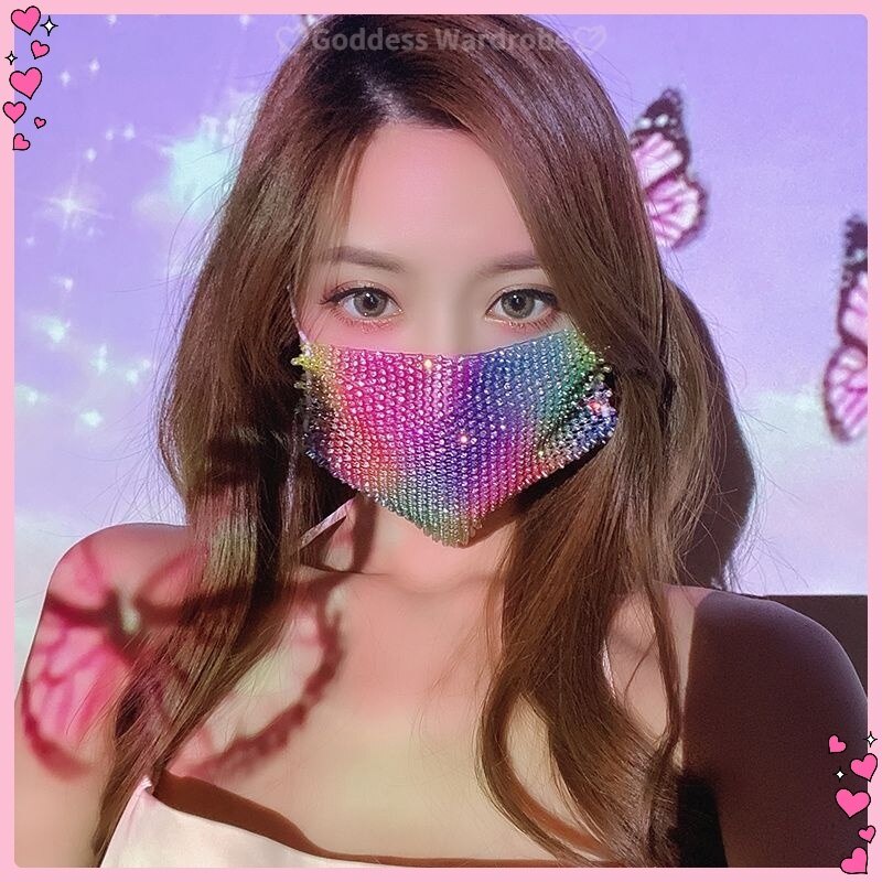 【10 màu】Khẩu trang đính đá lấp lánh kim cương nhân tạo kim tuyến kim sa mask