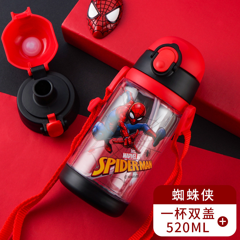 Bình nước nhựa có ống hút chống rơi họa tiết Disney Spiderman Captain America cho bé