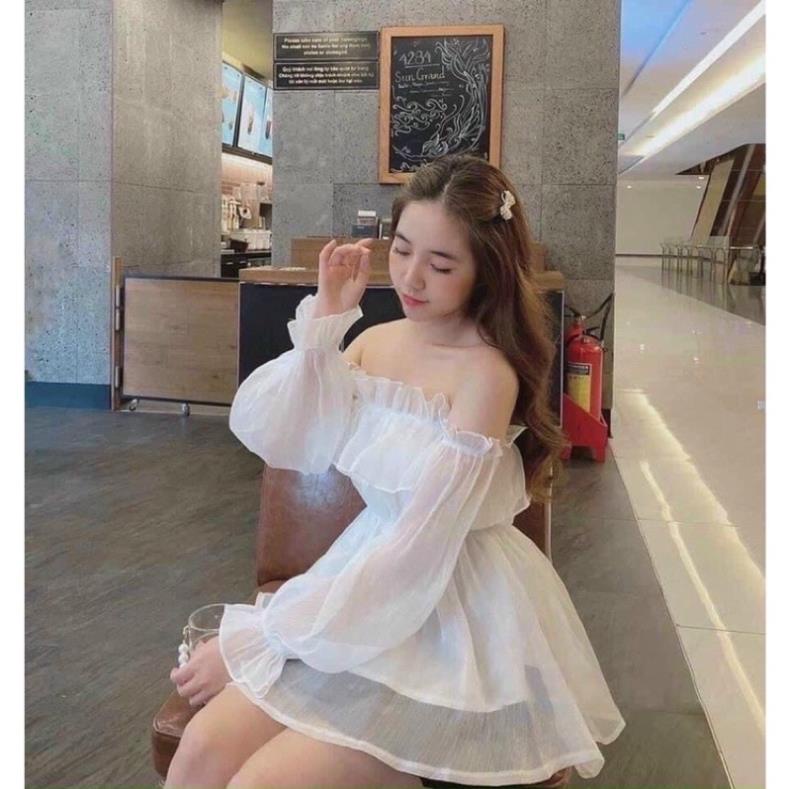 Áo Babydoll Trễ Vai Ngực Bèo Nhún Bèo-Áo Sơ Mi Kiểu 2 Lớp Chất Voan Lụa( Có Sẵn, Ảnh Thật) 😍