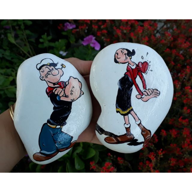 Bộ chàng thủy thủ Popeye và nàng Olive trên đá cuội vẽ tay