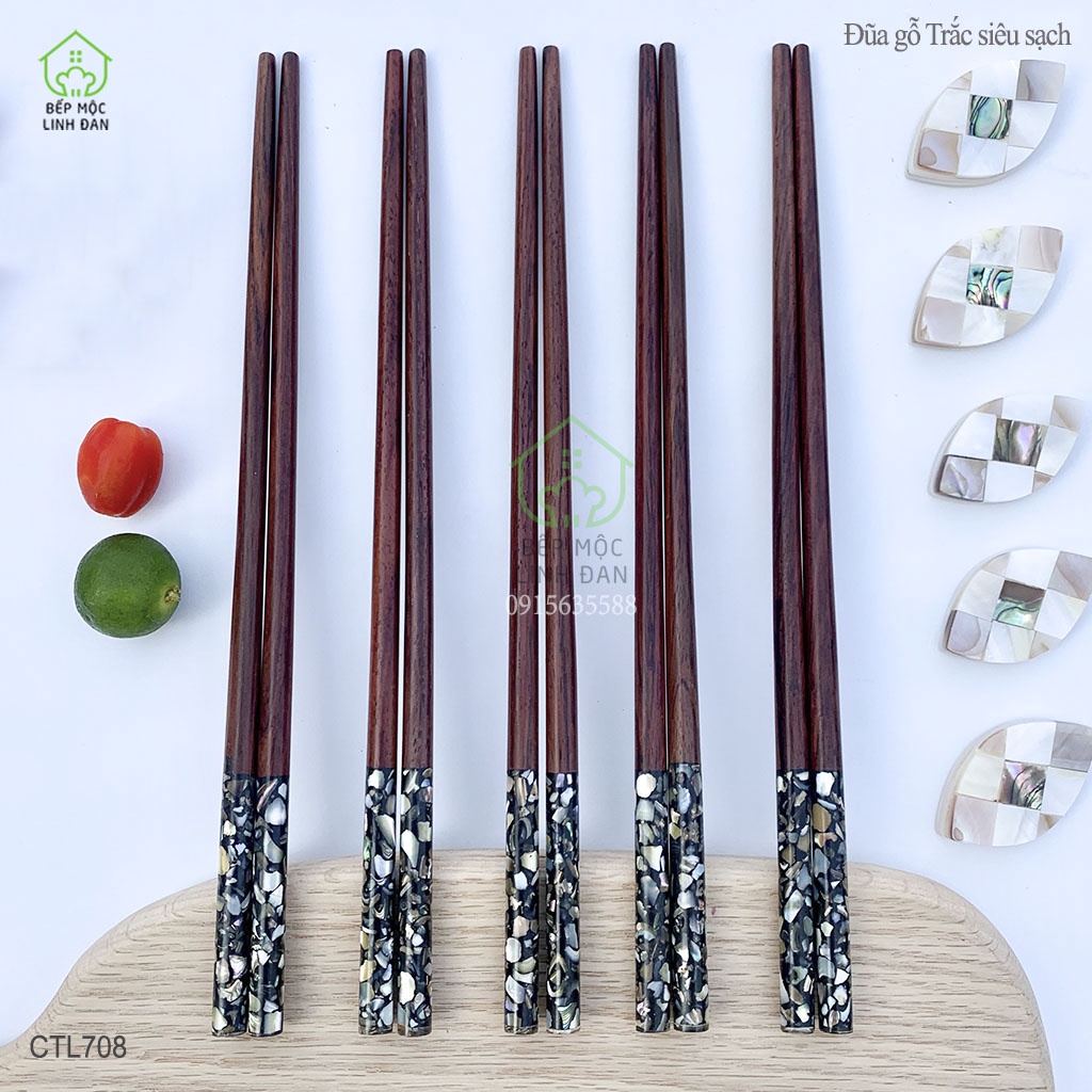 Đũa Gỗ Trắc Cẩn Vỏ Bào Ngư Tự Nhiên HAHANCO  Tán Sắc 7 Màu Đẹp