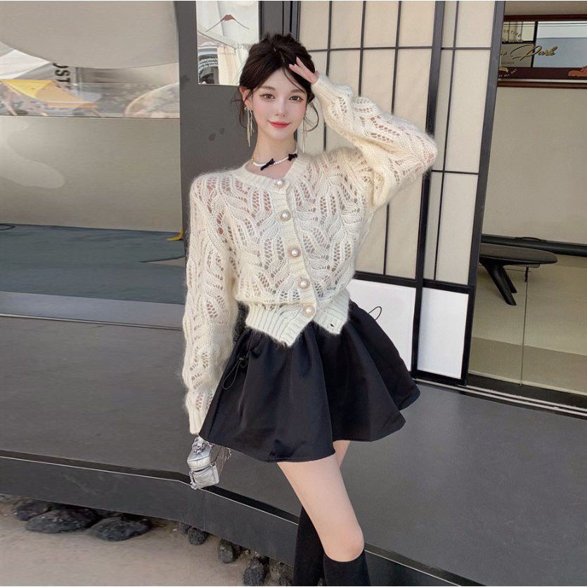 Áo Sweater Dệt Kim Tay Dài Cổ Tròn Mềm Mại Đính Nút Ngọc Trai Phong Cách Nhật Bản Thời Trang Mùa Thu Cho  tao bao