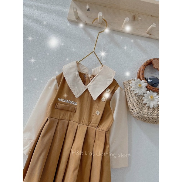 Váy Bé Gái Dài Tay Cổ Đức Thiết Kế Dập Ly Tiểu Thư Size 10-20kg