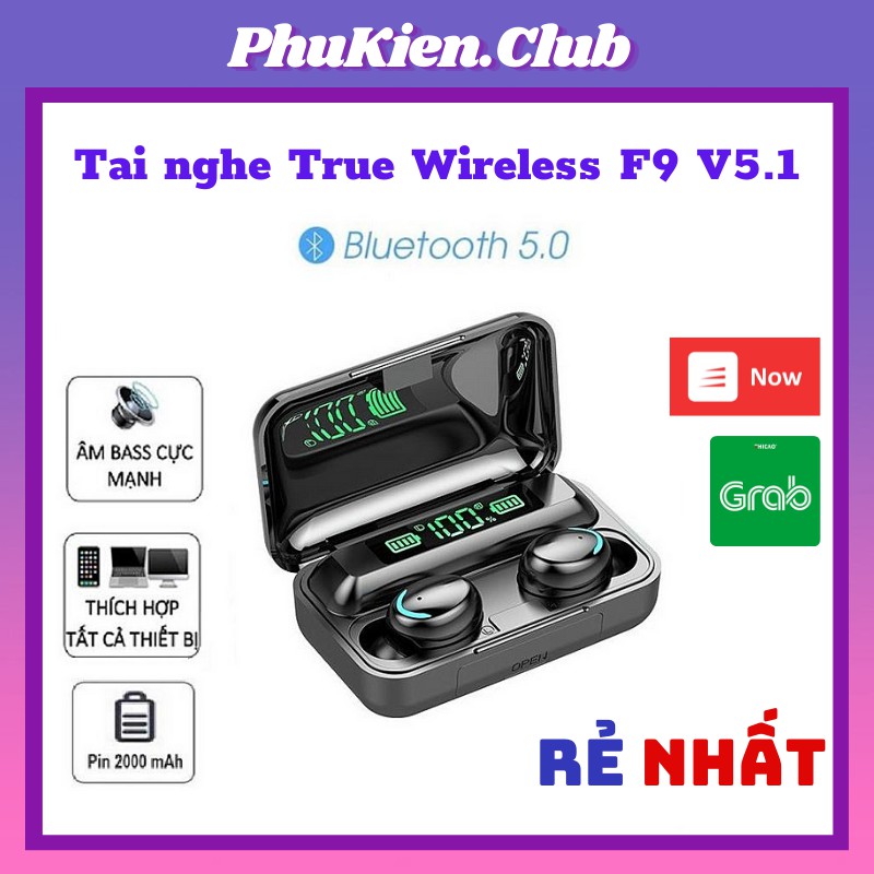 Tai nghe blutooth, âm thanh chuẩn,bass hay,pin trâu True Wireless F9 V5.1 Bluetooth 5.0 🎧🎧
