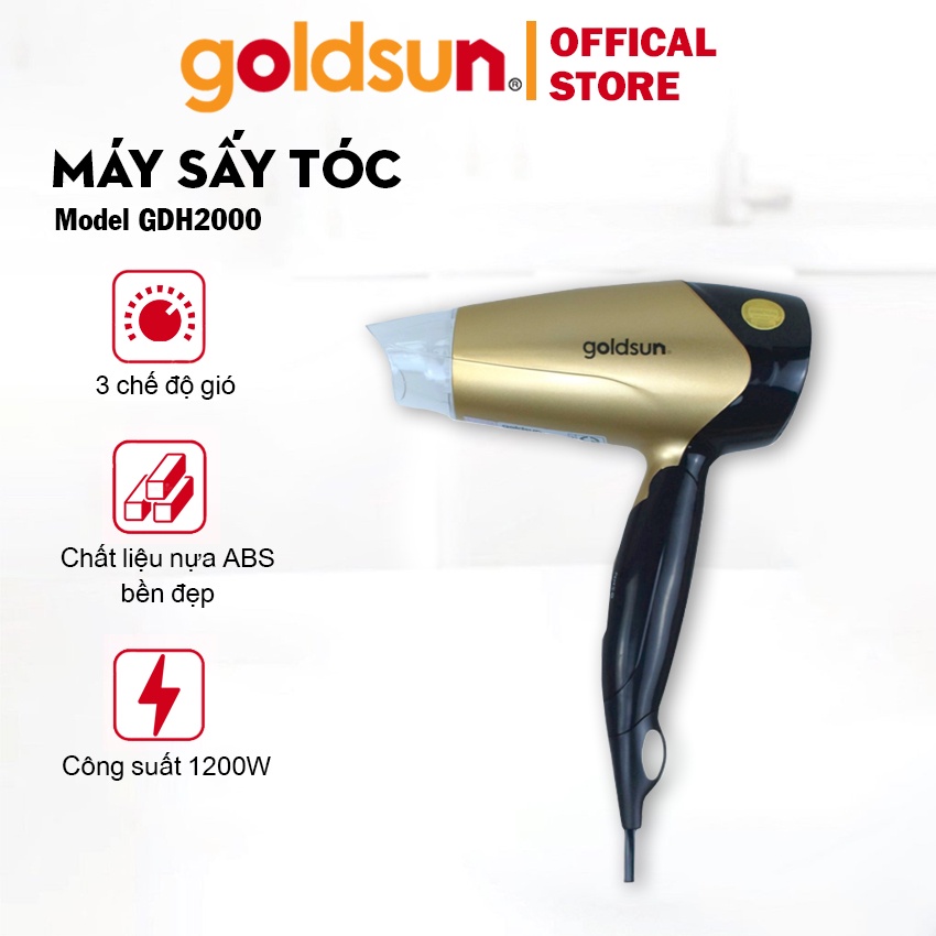 Máy sấy tóc tạo mẫu tốc tích hợp 3 chế độ gió Goldsun GHD2000