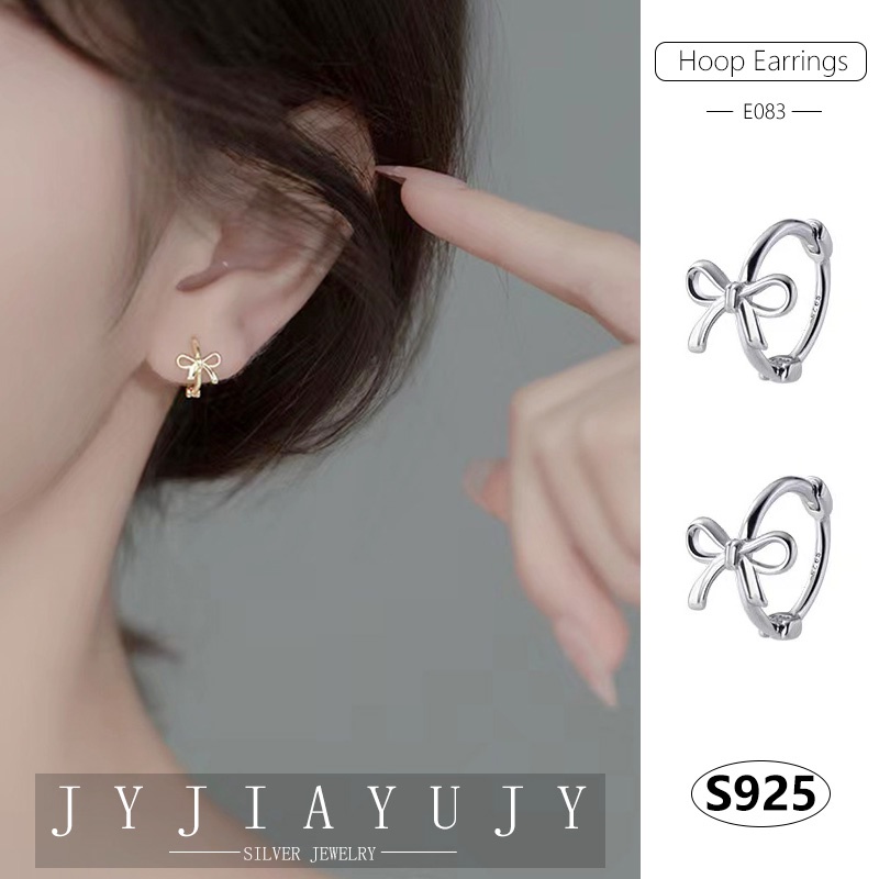 JYJIAYUJY 100% Bạc S925 Vòng Bông Tai Hình Nơ Hai Màu Phong Cách Thời Trang Hàn Quốc Thường Ngày Tha