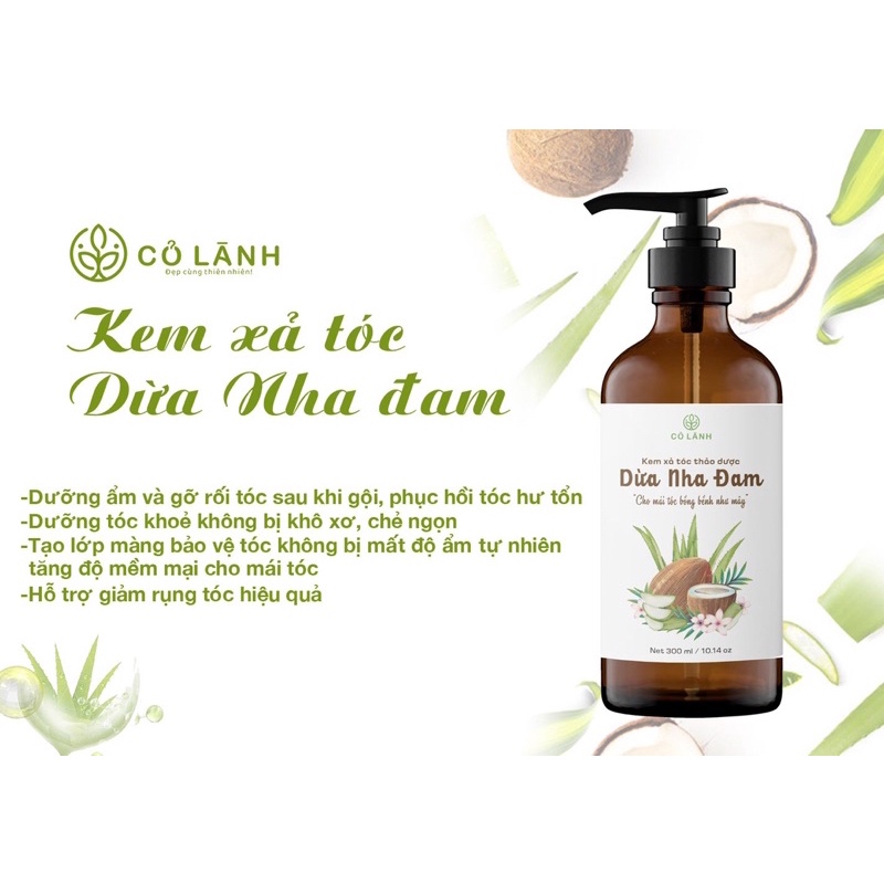 Dầu xả tóc thảo dược dừa nha đam Cỏ Lành 300ml - Dưỡng ẩm ,dưỡng tóc khoẻ không khô xơ, hỗ trợ giảm rụng tóc hiệu quả