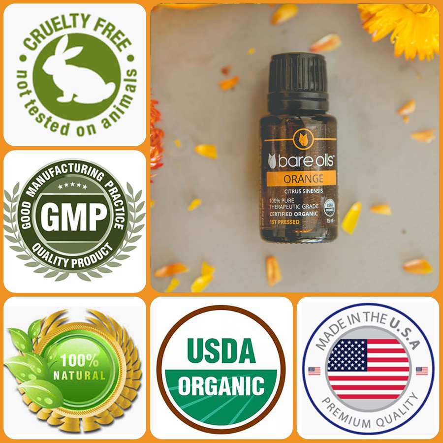 [MADE IN USA] Tinh dầu Cam - Orange Essential Oil (Tinh dầu hữu cơ Bare Oils - USDA Organic) 15ml