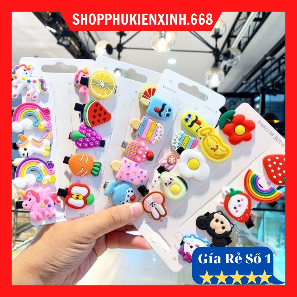 Sét 10 Kẹp Tóc [ RẺ VÔ ĐỊCH ] Hoa Qủa - Hoạt Hình Cute Siêu Xinh Cho Bé Gái