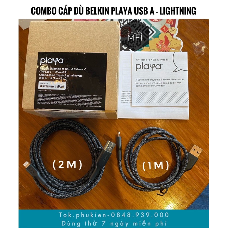 [Chuẩn MFI ]COMBO Cáp iPhone Belkin Playa USB-A to Lightning