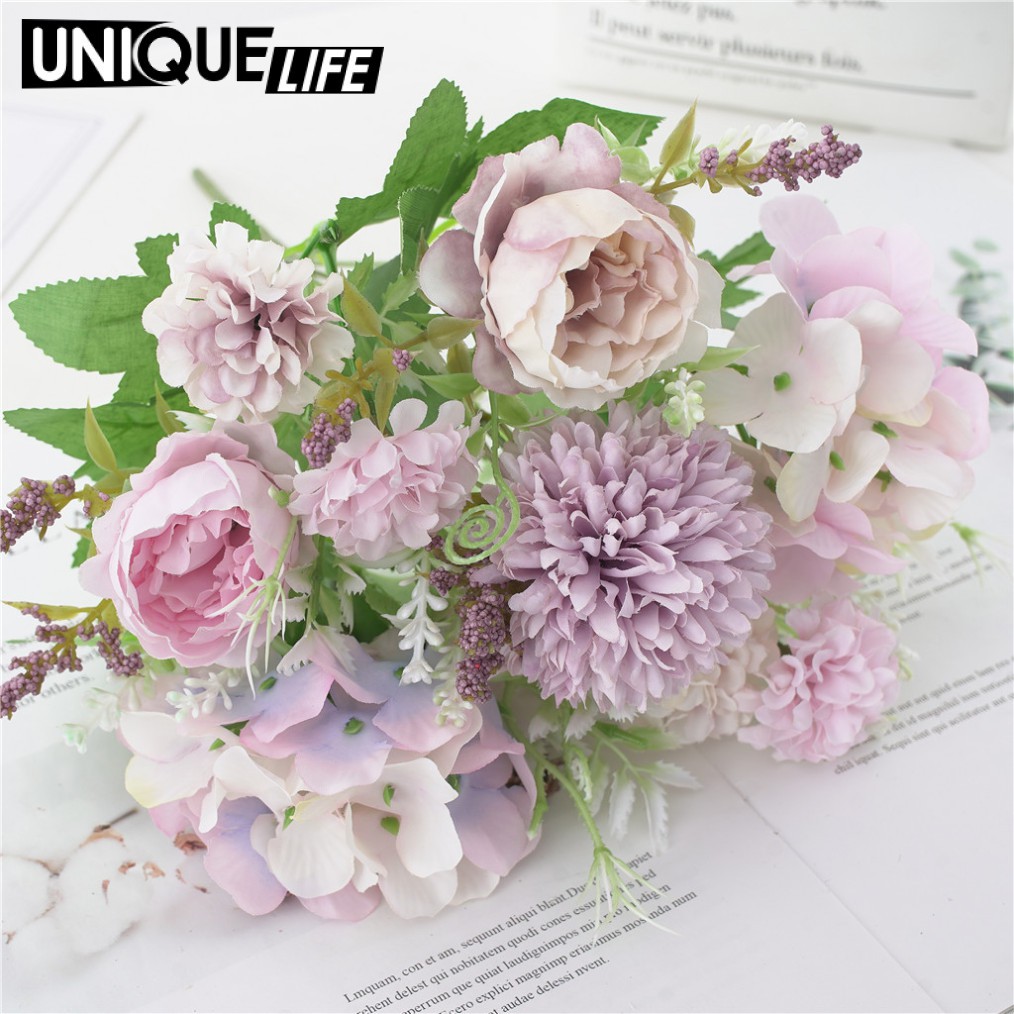 Bó Hoa Mẫu Đơn Giả 7 Bông Bằng Lụa Nhẹ Màu Hồng Nhạt