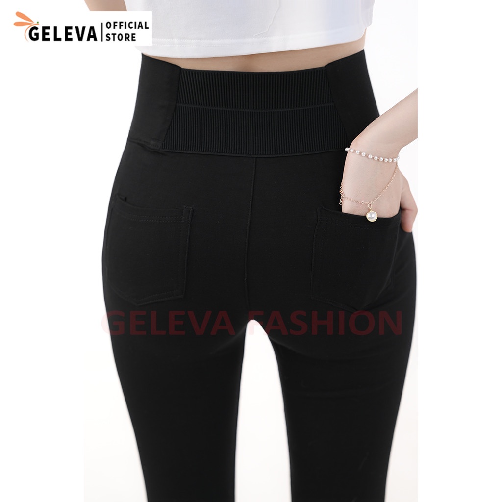 Quần legging nữ dài cạp bản to vải cotton co giãn hack dáng form chuẩn Geleva LEG425