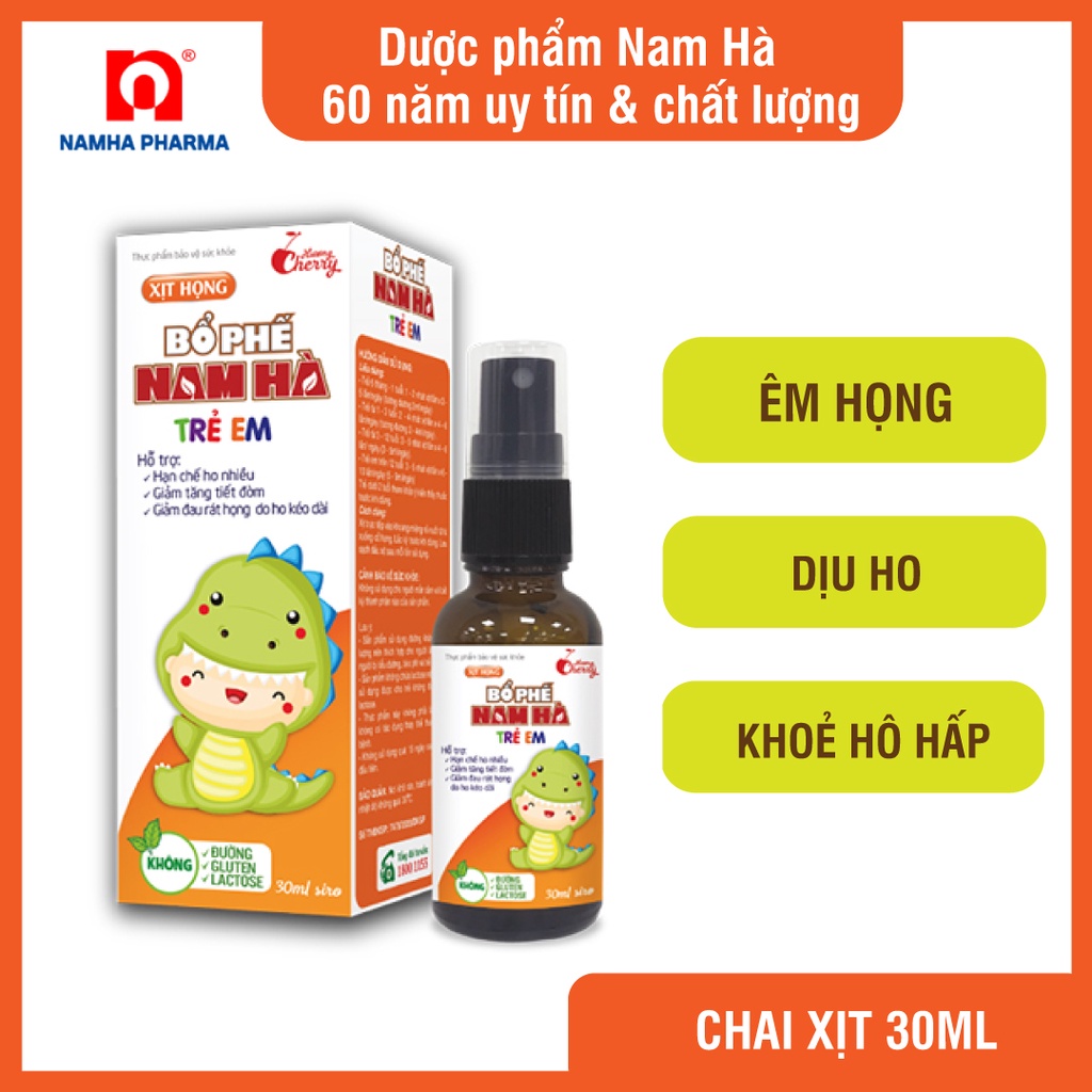 Xịt họng Bổ phế Nam Hà trẻ em, hỗ trợ giảm ho, dịu họng nhanh tức thì, ngừa nhiễm khuẩn hô hấp, chai xịt 30ml