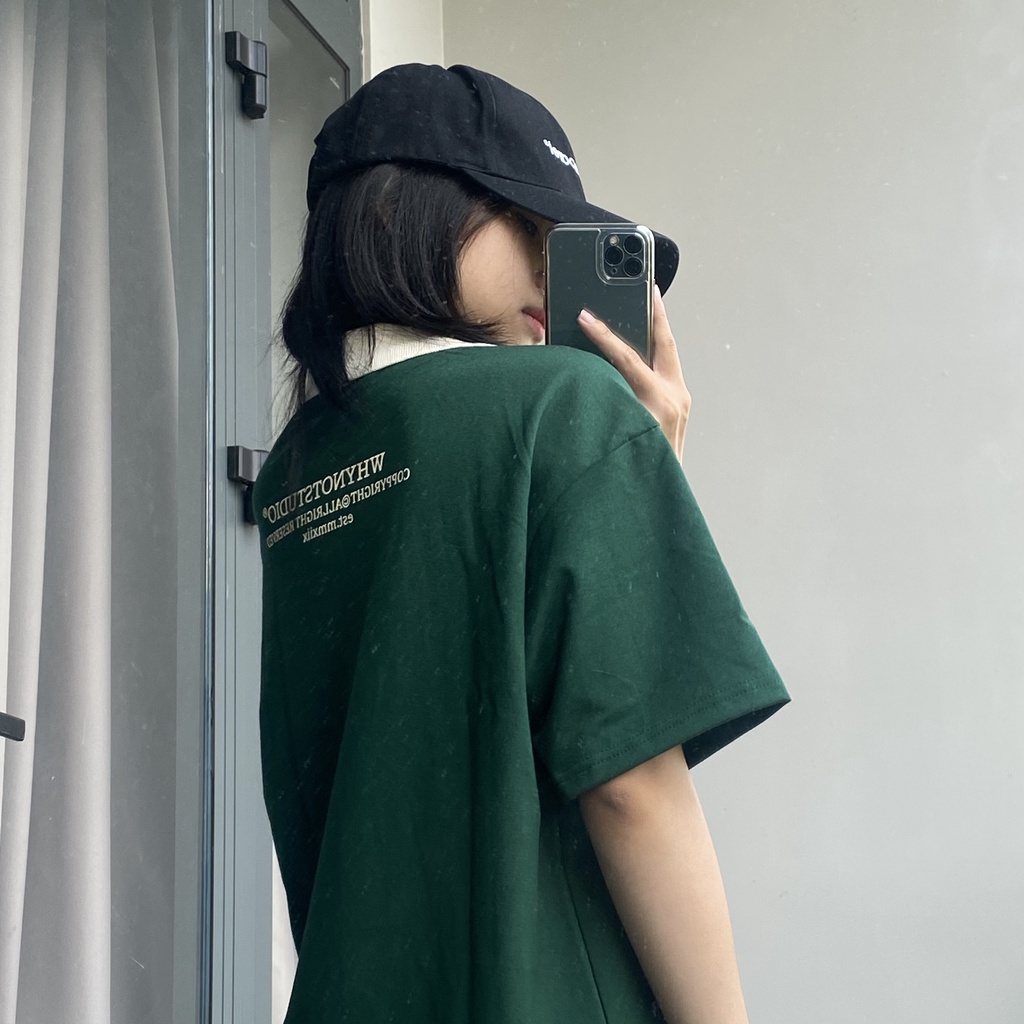 Áo thun polo from rộng unisex why not màu Xanh Lá/Kem chất thun cá sấu cotton cao cấp , Áo thun chất đẹp
