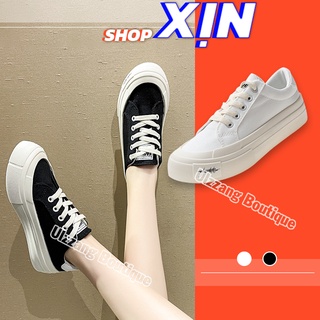 Giày thể thao nữ Ulzzang bata conver đen trắng bò sữa đế bánh mì độn đế vải canvas vintage cute