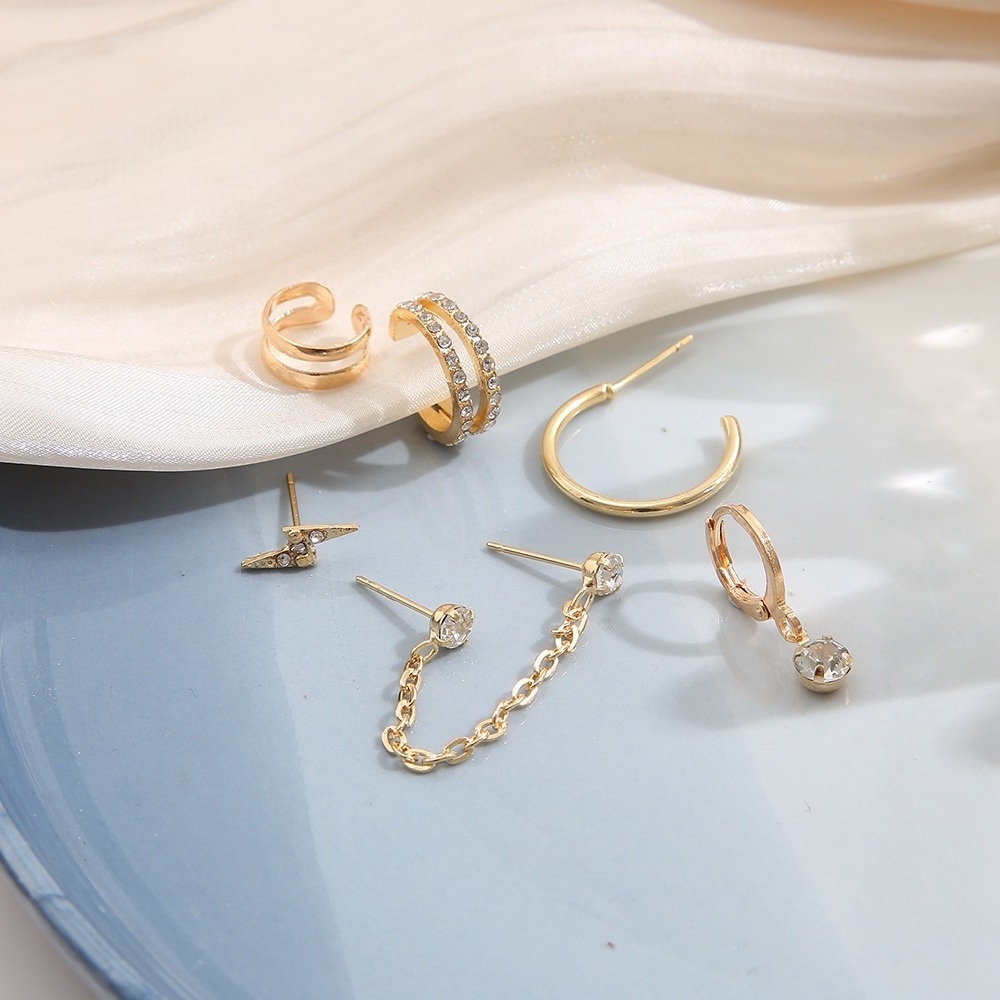 Set khuyên kẹp vành tai AY nhiều kiểu dáng đính đá cá tính thời trang cho nữ